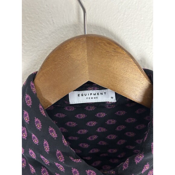 Equipment Femme Silk Shirt Womens Medium Sheer Paisley Button Up Pocket - Picture 2 of 3